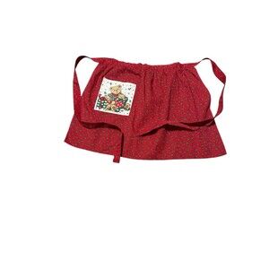 Christmas Apron Vintage Red Teddy Bears Green Holly Waist Gourmet Gallery Waist